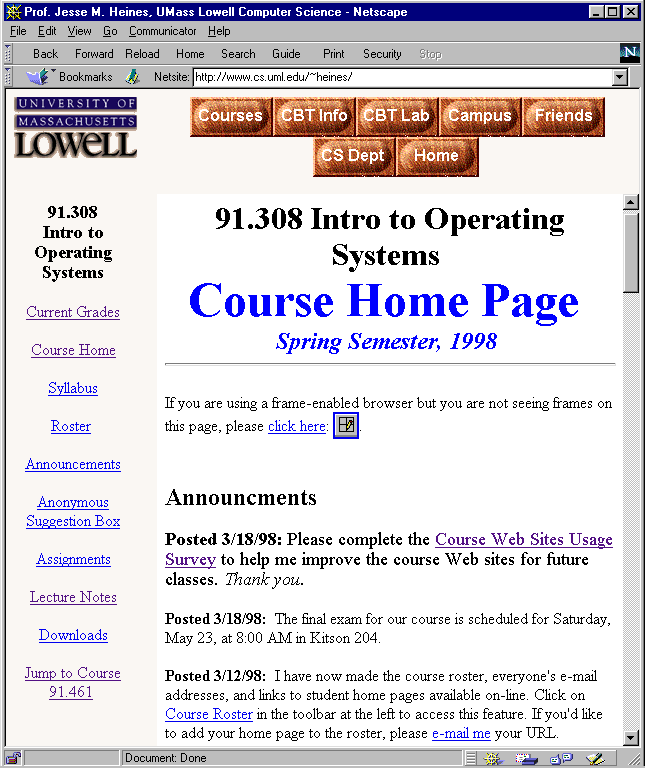 Figure 1.  UMass Lowell 91.308 Course Home Page