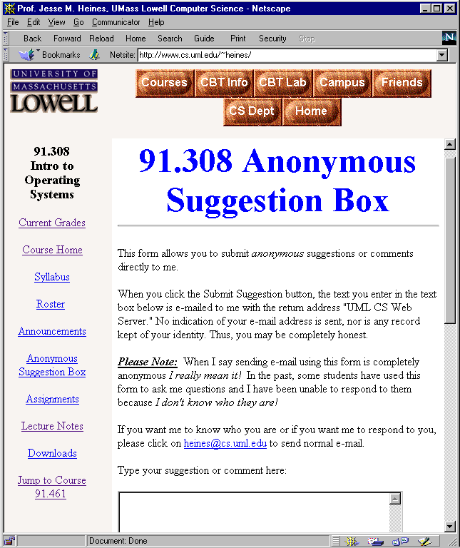 Figure 5.  Anonymous Suggestion Box