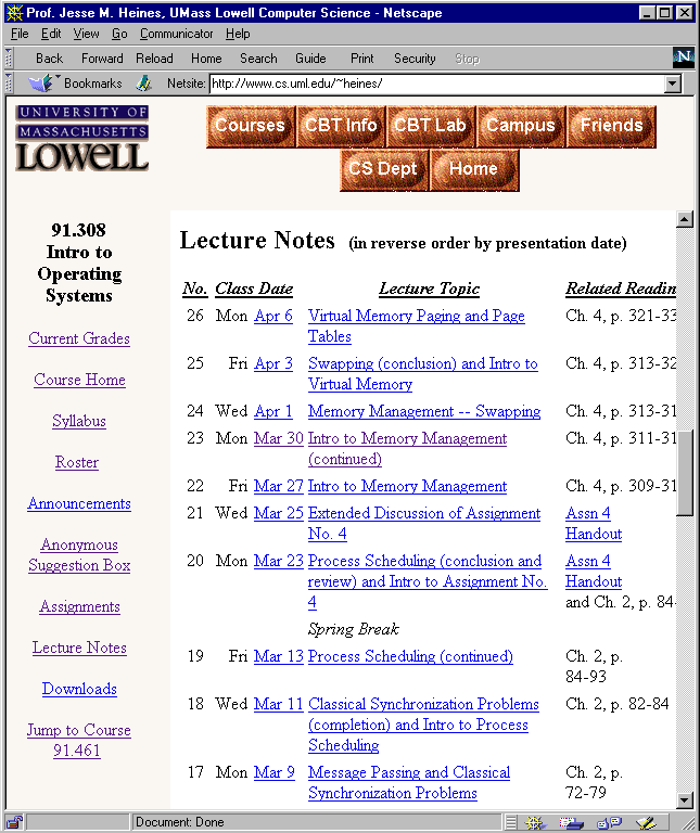 Figure 2.  List of Lecture Notes by Date